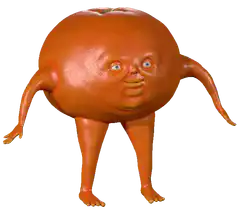 Orange fruit with human face and limbs