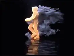 Glowing figure walking with smoke