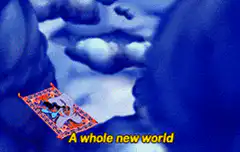 Aladdin and Jasmine flying on magic carpet