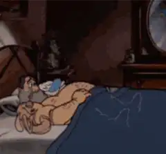 Gaston sleeping with animals