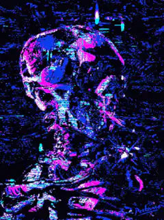 glitchy skull with cigarette