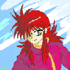 pixel art red hair character blink