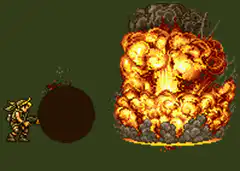 pixel art knight throws bomb explosion