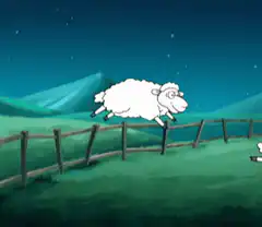 cartoon sheep jumping fence at night