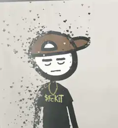 Stick figure disintegrating into hearts