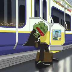 Pepe the Frog sleeping on train