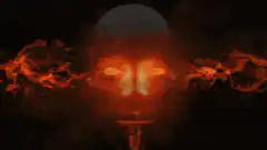 Glowing red skull with fire