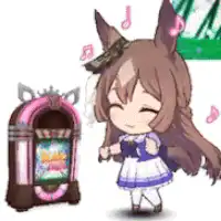 Chibi horse girl dancing with jukebox
