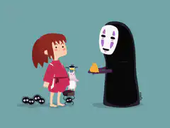 No Face offers rice ball to Chihiro