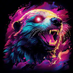 Pixel art bear roaring with glowing eye