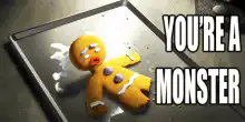 Gingerbread man crying on tray