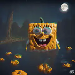 SpongeBob as a pumpkin in a swamp
