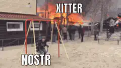 Kid on swing watching fire burn