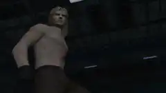 3D wrestler raises arm and turns around