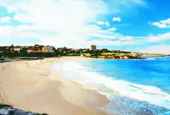Waves crashing on a sunny beach