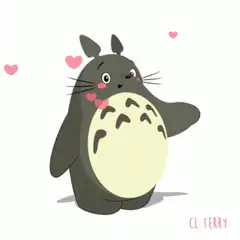 Totoro with floating hearts