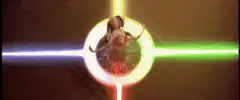 Woman in glowing crosshair