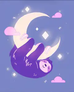 sleeping purple sloth on moon
