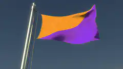Orange and purple flag waving