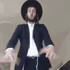 Jewish man dancing and shrugging