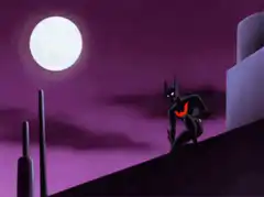 Batman Beyond landing on a rooftop