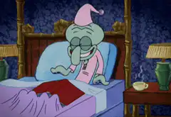 Squidward reads a book in bed
