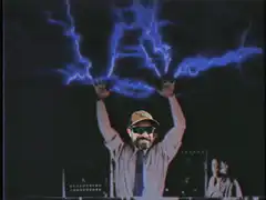 man holding blue lightning