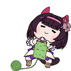 Chibi girl knitting with yarn