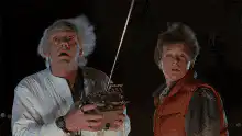 Doc Brown and Marty McFly shocked