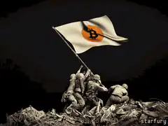Iwo Jima flag raising with Bitcoin flag