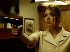 Woman pointing gun says don't make me