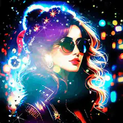 Colorful woman with sunglasses and Santa hat