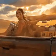 Woman in truck with Bitcoin keg