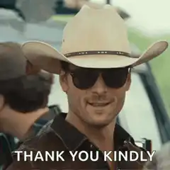 Cowboy tipping hat thank you kindly