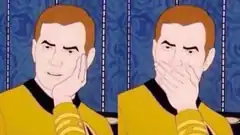 Spock facepalm then covers mouth