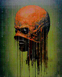 Orange skull with dripping paint