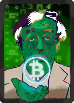 Bernie Sanders holding Bitcoin