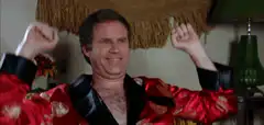Will Ferrell in red robe celebrating