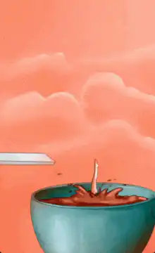 diver jumps into coffee cup
