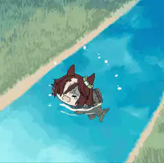 chibi character swimming in river