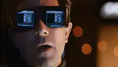 Man with QR codes in sunglasses