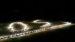 Aerial view of cars spelling 2025