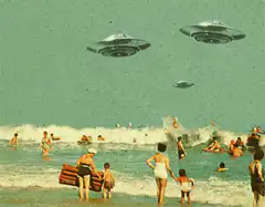 UFOs over vintage beach
