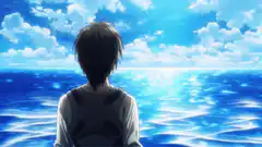 Anime character looking at the ocean