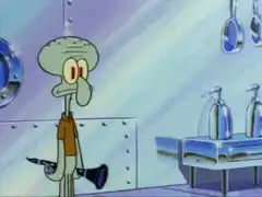 Squidward plays clarinet on floor