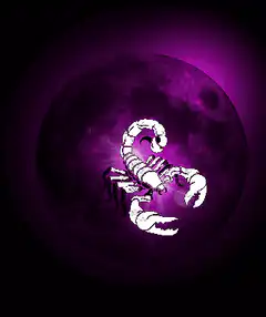 white scorpion silhouette on purple moon