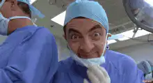 Rowan Atkinson as Doctor with wide eyes