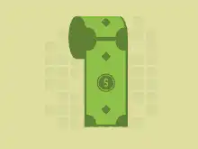 Green dollar bill unrolling and rolling back