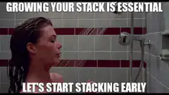 Woman in shower stacking early