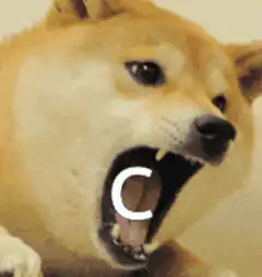 Doge screaming with letter C
